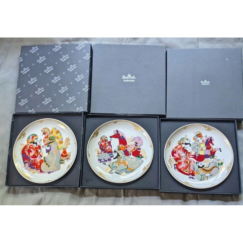 Rosenthal Studio Gold Orient 3 Plate Lot Motiv 1 3 4 Bjorn Wiinblad I III IV